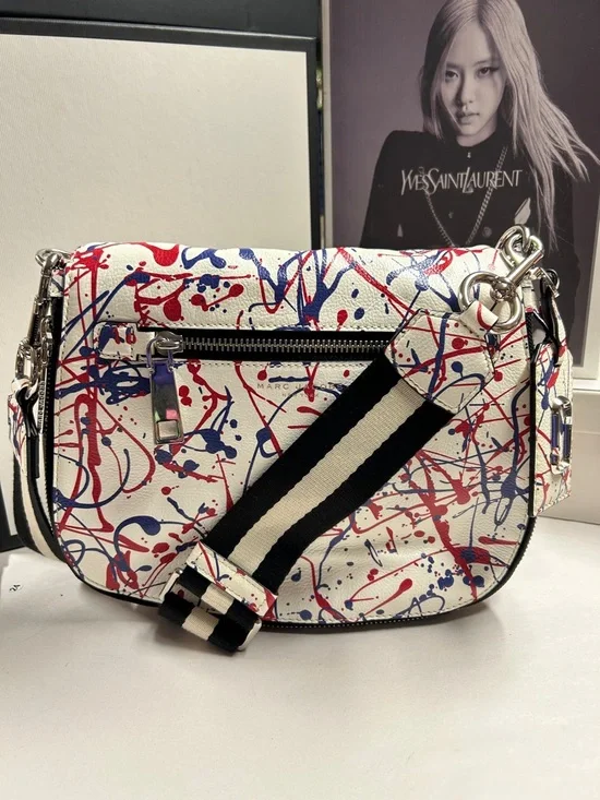 Marc Jacobs Leather Crossbody with Red & Blue Paint-Splatter - Picture 1 of 10
